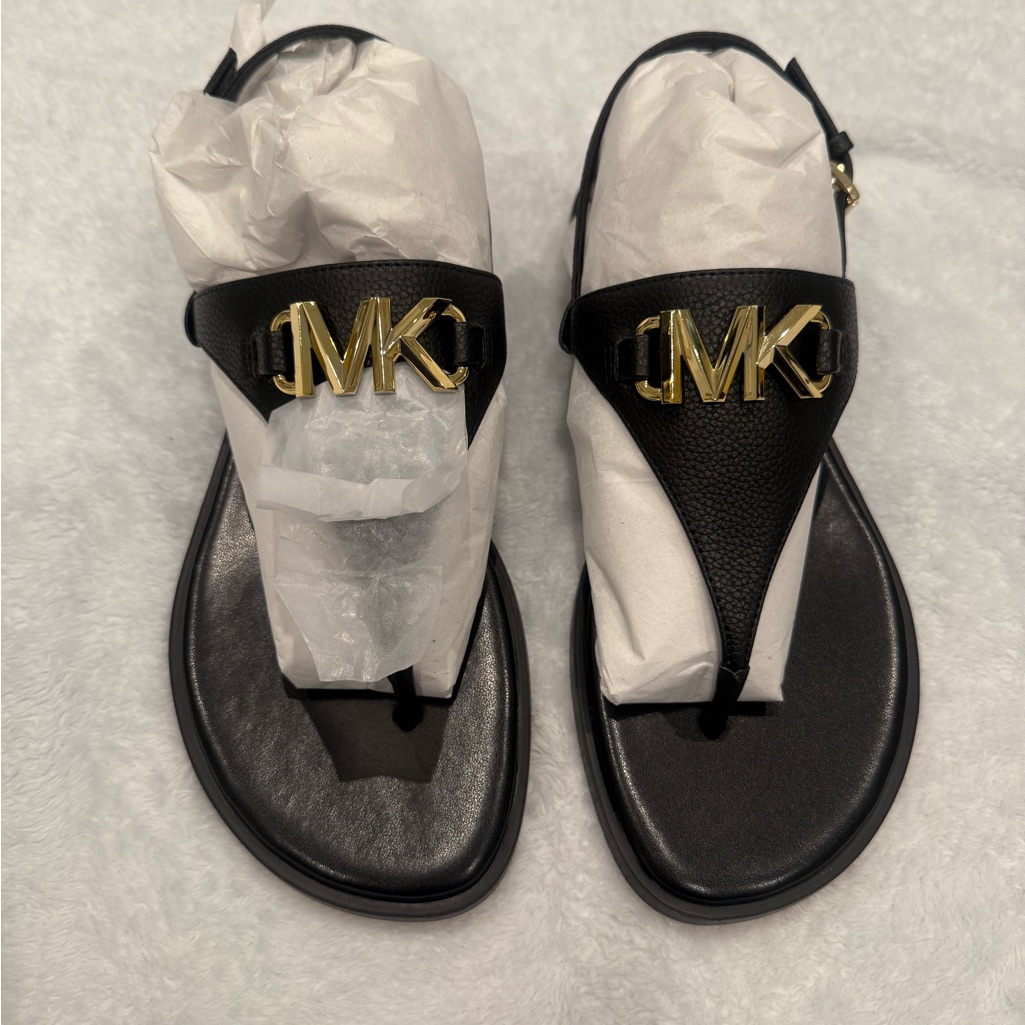 Michael Kors Black Sandals With Gold Logo